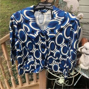 Ambition Mod Geometric Jacket Blazer Size L Royal Blue Black White Circles